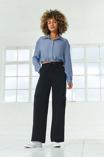 Buy Blue Cropped Crinkle Bubble Hem Shirt from Next Luxembourg