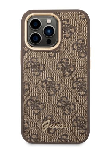 Buy Guess iPhone 14 Pro Brown Case Pc Tpu 4G Pu Case Metal
