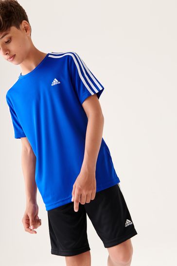 adidas Blue Performance 3-Stripes Shorts and T-Shirt Set