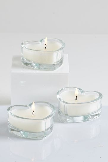 Set of 3 Clear Heart Shaped Glass Unscented Candle