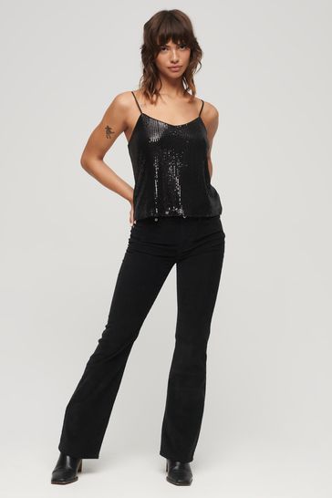 Black sequin vest top sale