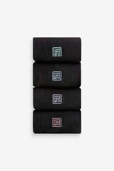 Black Embroidered 4 Pack Modal Signature Socks