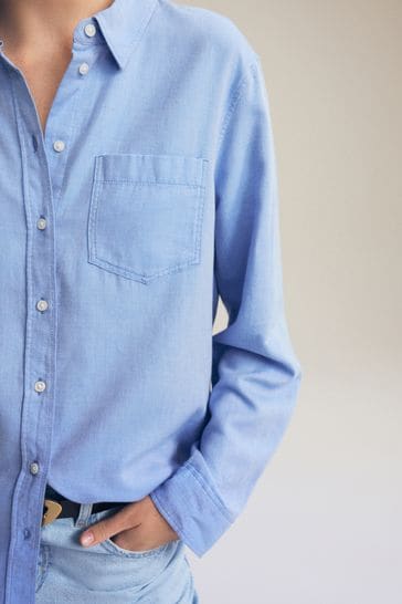 Blue cotton shirt on sale womens