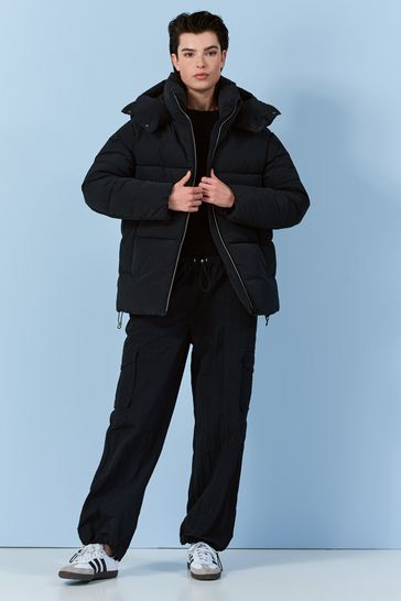 Ladies black on sale padded hooded coat