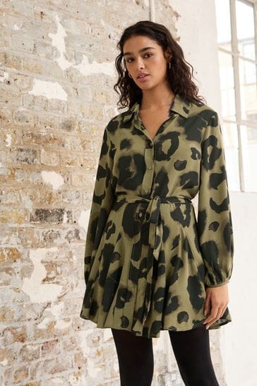 Khaki leopard print shirt dress online