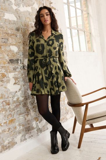 Khaki long shirt dress clearance