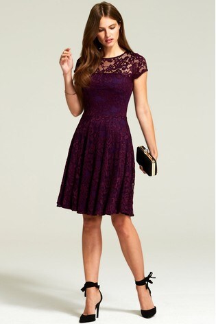 purple fit and flare dress