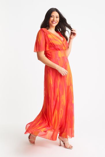 Scarlett Jo Orange Angel Sleeve Maxi Dress