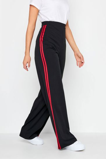 Black wide leg trousers with side stripe online