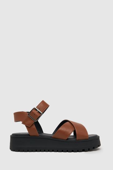 Schuh Wide Fit Tera Cross-Strap Brown Sandals
