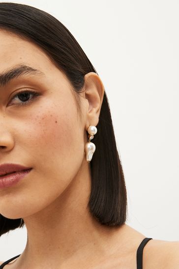White Pearl Drop Earrings