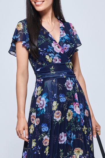 Buy Jolie Moi Blue Carleigh Printed Mesh Tiered Maxi Dress from