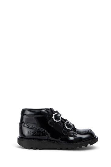 Kickers Junior Girls Kick Hi Vel Bloom Patent Black Leather Shoes