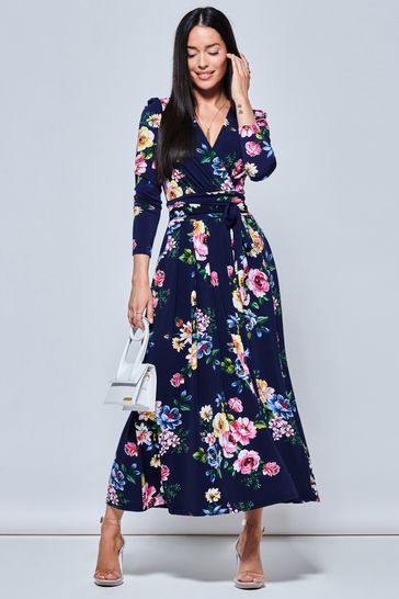 Jolie Moi Blue Greyson Long Sleeve Maxi Dress