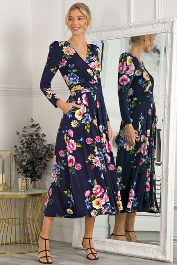 Blue floral long sleeve maxi dress clearance