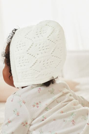 Ecru White Baby Knitted Bonnet (0mths-2yrs)