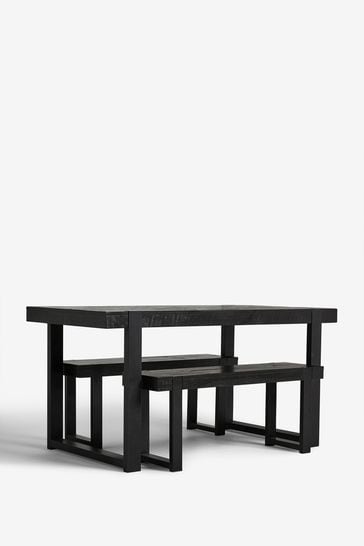 Black Jefferson Pine 4 Seater Bench Dining Table and Bench Set