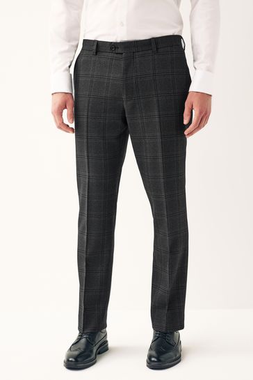 Charcoal Grey Regular Fit Check Suit Trousers