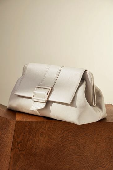 Ecru White Leather Premium Clutch Bag