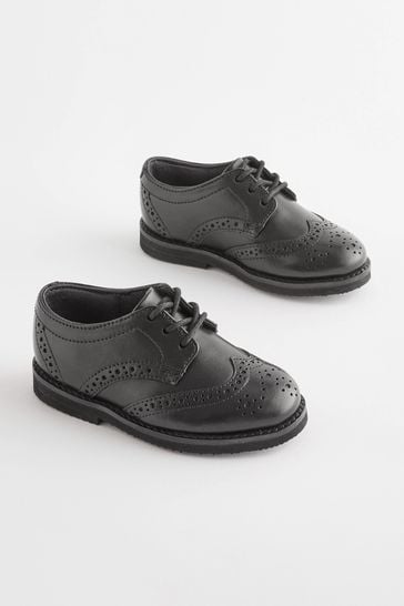 Black Standard Fit (F) Smart Leather Brogues Shoes