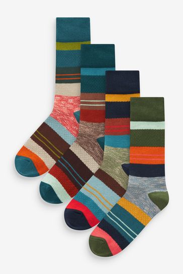 Navy Blue/Multi Mid-Weight Stripe Socks 4 Pack