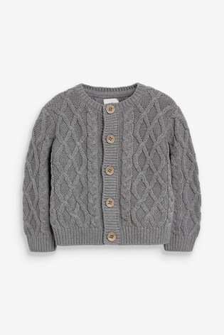 The Little Tailor Grey Cable Knit Baby Cardigan