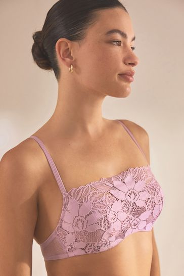 Mauve Purple Non Pad Balcony Sunflower Lace Bra