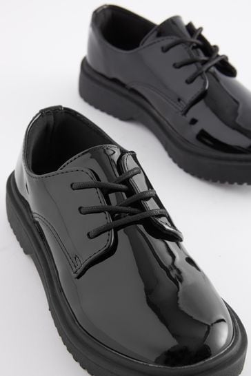 Black Patent Wide Fit G School Chunky Lace Up Shoes
