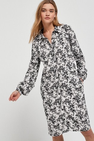 Grey Floral Shirt Dress