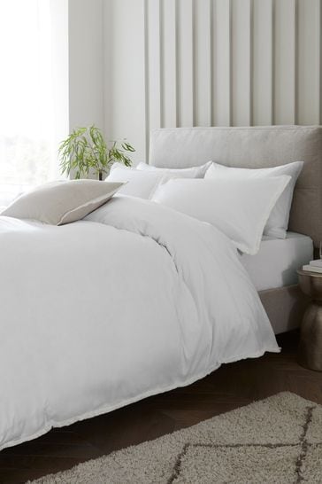 White Fringed Edge 100% Cotton Duvet Cover and Pillowcase Set