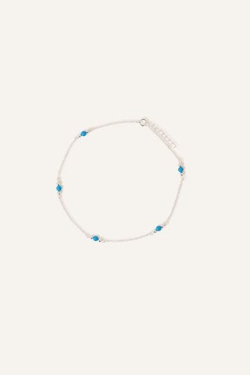 Accessorize Blue Sterling Silver Beaded Station Anklet
