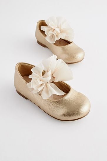 Gold Wide Fit (G) Mary Jane Bridesmaid Bow Occasion Shoes