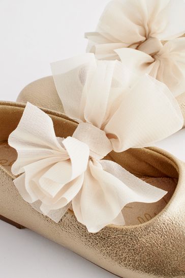 Gold Wide Fit G Bow Mary Jane Occasion Shoes