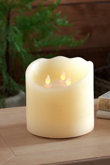White 3 Wick Real Wax LED Candle