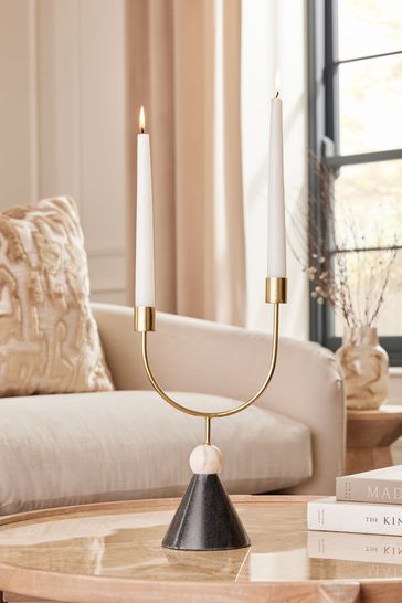 Gold Marble And Metal Taper Candle Holder