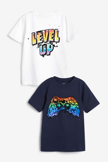 Navy/White Rainbow Gaming Graphic Short Sleeve T-Shirts 2 Pack (3-16yrs)