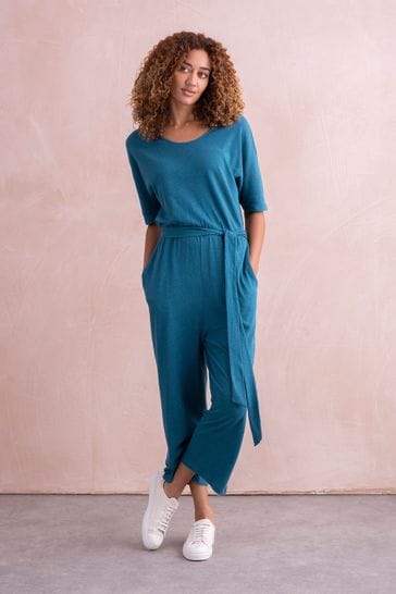 Celtic & Co. Blue Linen / Cotton Short Sleeve Jumpsuit