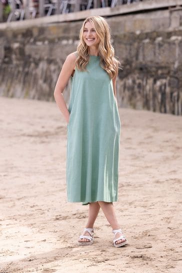 Celtic & Co. Green Organic Cotton sleeveless Pleat Back Midi Dress