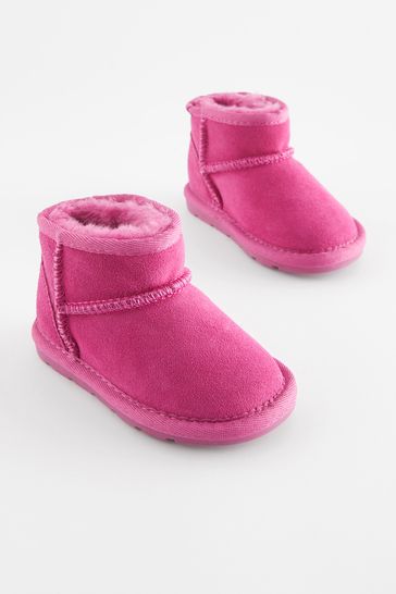Bright Pink Suede Mini Faux Fur Lined Water Repellent Pull-On Suede Boots