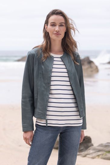 Buy Celtic Co. Grey Leather Collarless Jacket from Next Poland