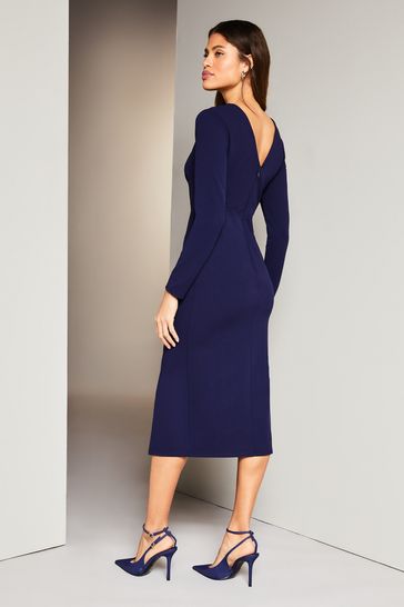Buy Lipsy Indigo Blue Petite Long Sleeve Cut Out Ruched Bodycon
