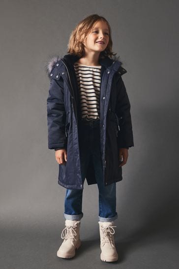 Buy Navy Blue Shower Resistant Faux Fur Trim Parka 3 16yrs from Next Germany