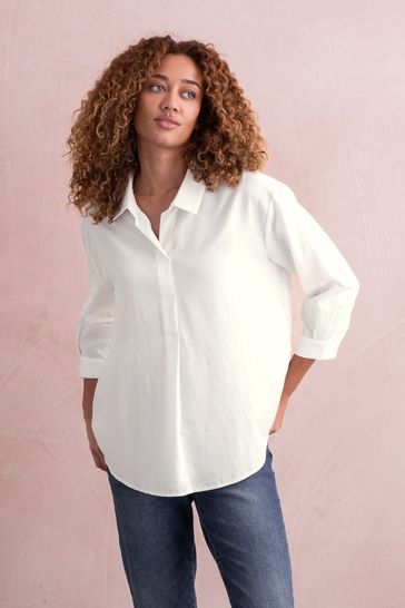 Celtic & Co. Linen Blend Relaxed White Blouse