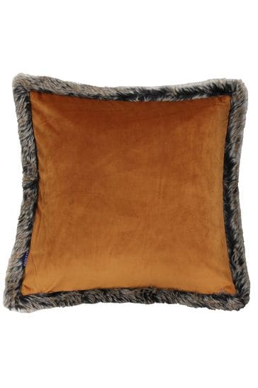 Riva Paoletti Rust Orange Kiruna Faux Fur Trim Polyester Filled Cushion