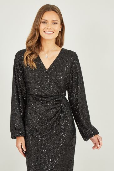 Black sequin detail sale long sleeve dress