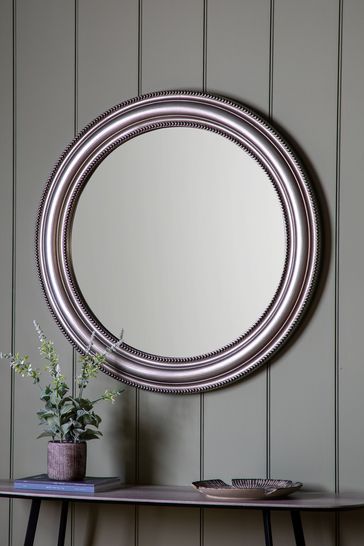 Pewter Grey Round Beaded Pewter Grey Mirror by Gallery