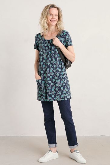 Buy Seasalt Cornwall Teal Blue Busy Lizzy Short Sleeve Tunic from