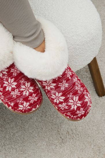Buy Red Snowflake Print Boot Slippers from Next Luxembourg