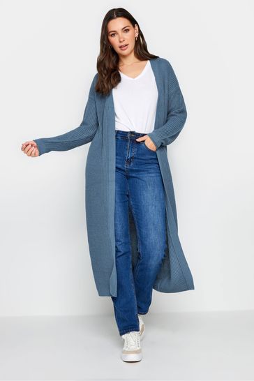Long Tall Sally Blue Longline Ribbed Cardigan