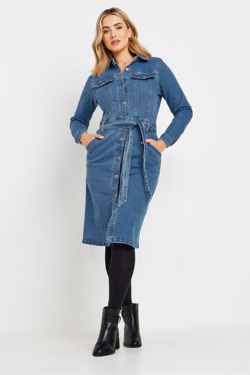 Denim dress tie waist store